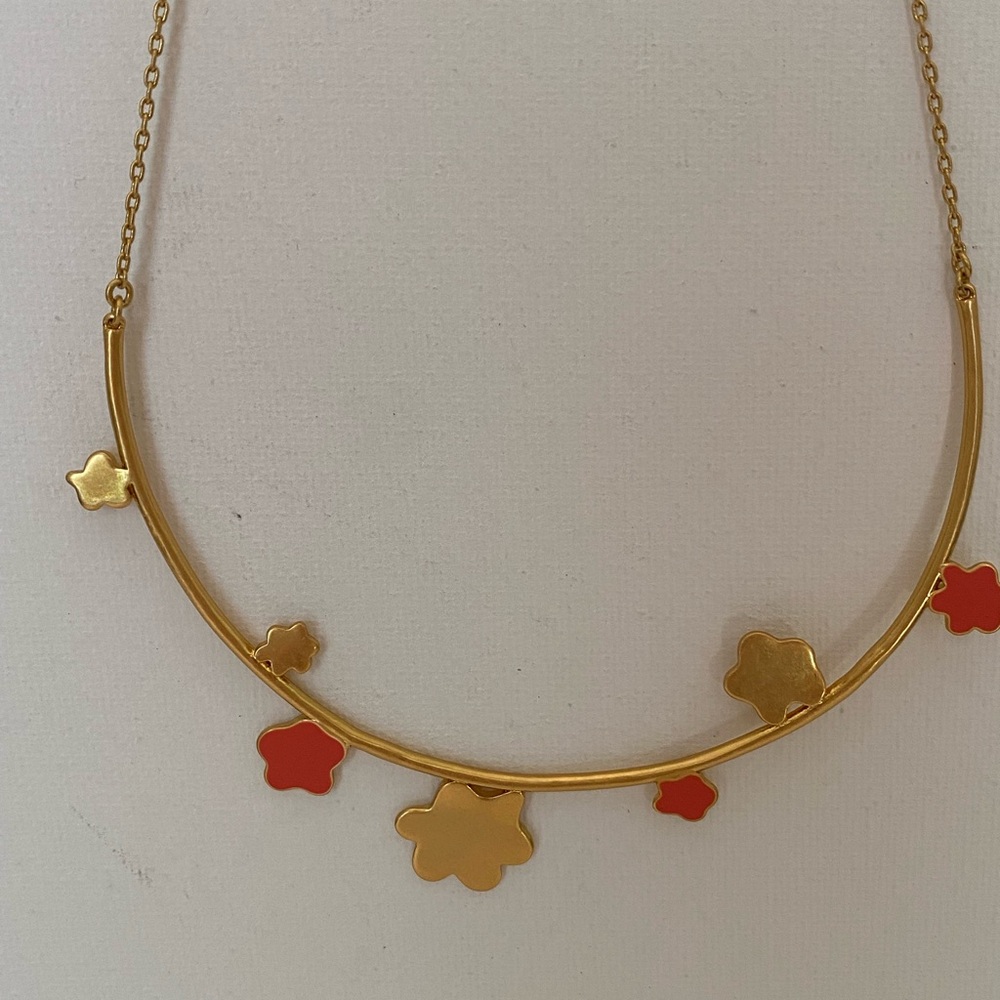 Madewell Gold Necklace with Coral Floral Charms